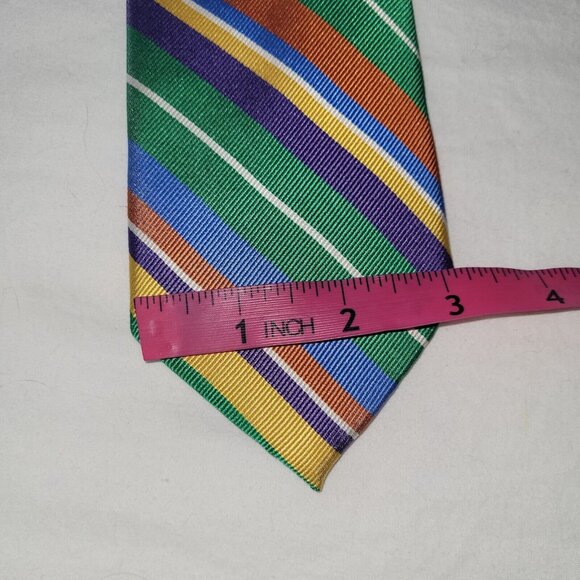 Krimson By Kwame Tie Mens Repp‎ Bright Striped Silk Necktie Office Preppy XLong - Picture 7 of 8